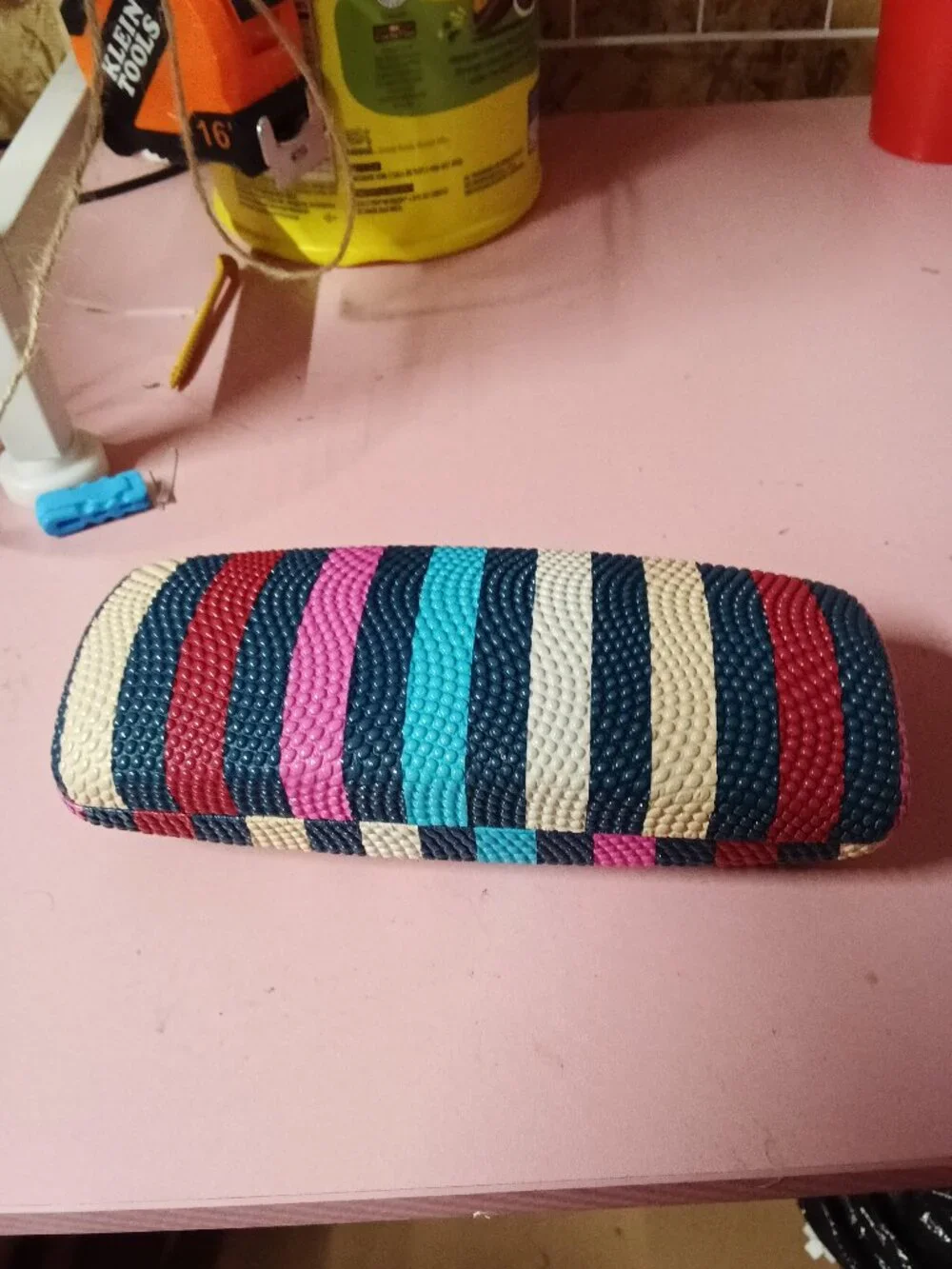 Colorful Striped Hard Eyeglass Case with Textured Finish